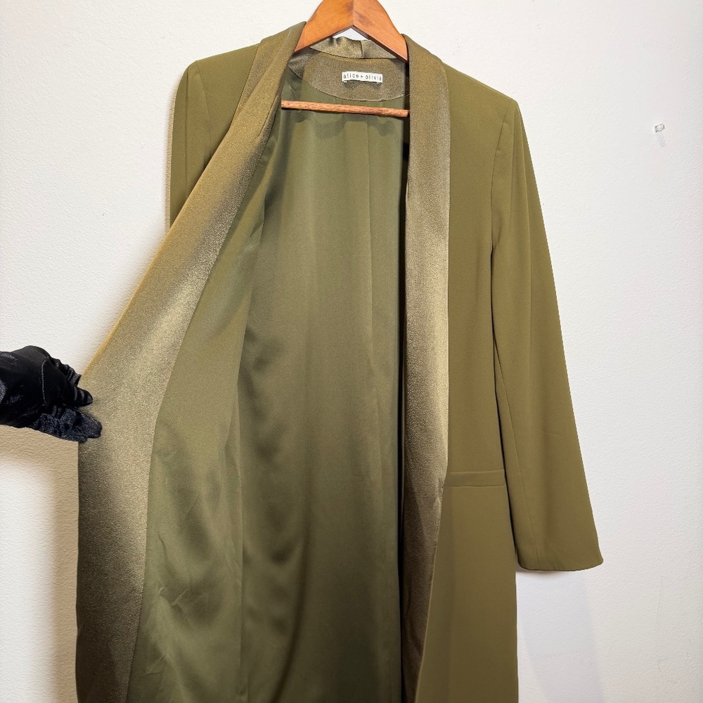 NWOT Alice + Olivia Olive Green Long Jacket Original Price $465 Sz: L - Picture 5 of 7